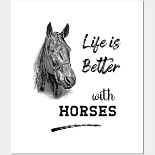 Horsehead Drawing with Horse Lover Text Posters and Art